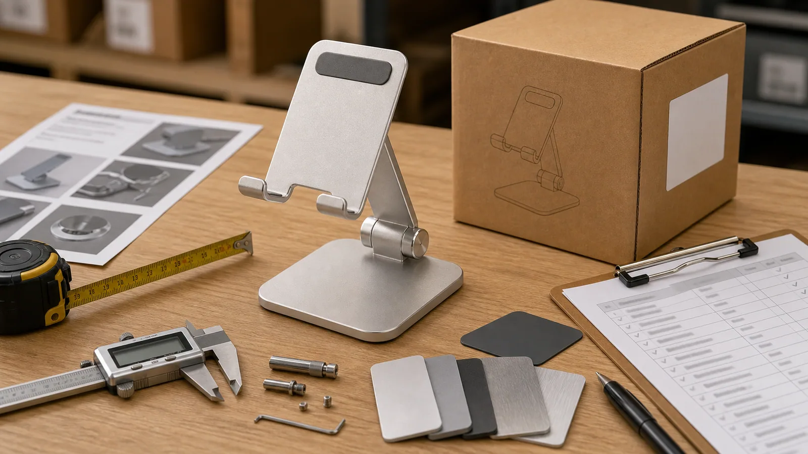 Aluminum phone stand before-payment teardown workspace